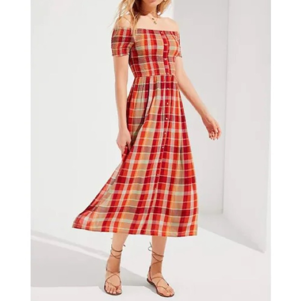 Urban Outfitters Monica Smocked off shoulder midi dress